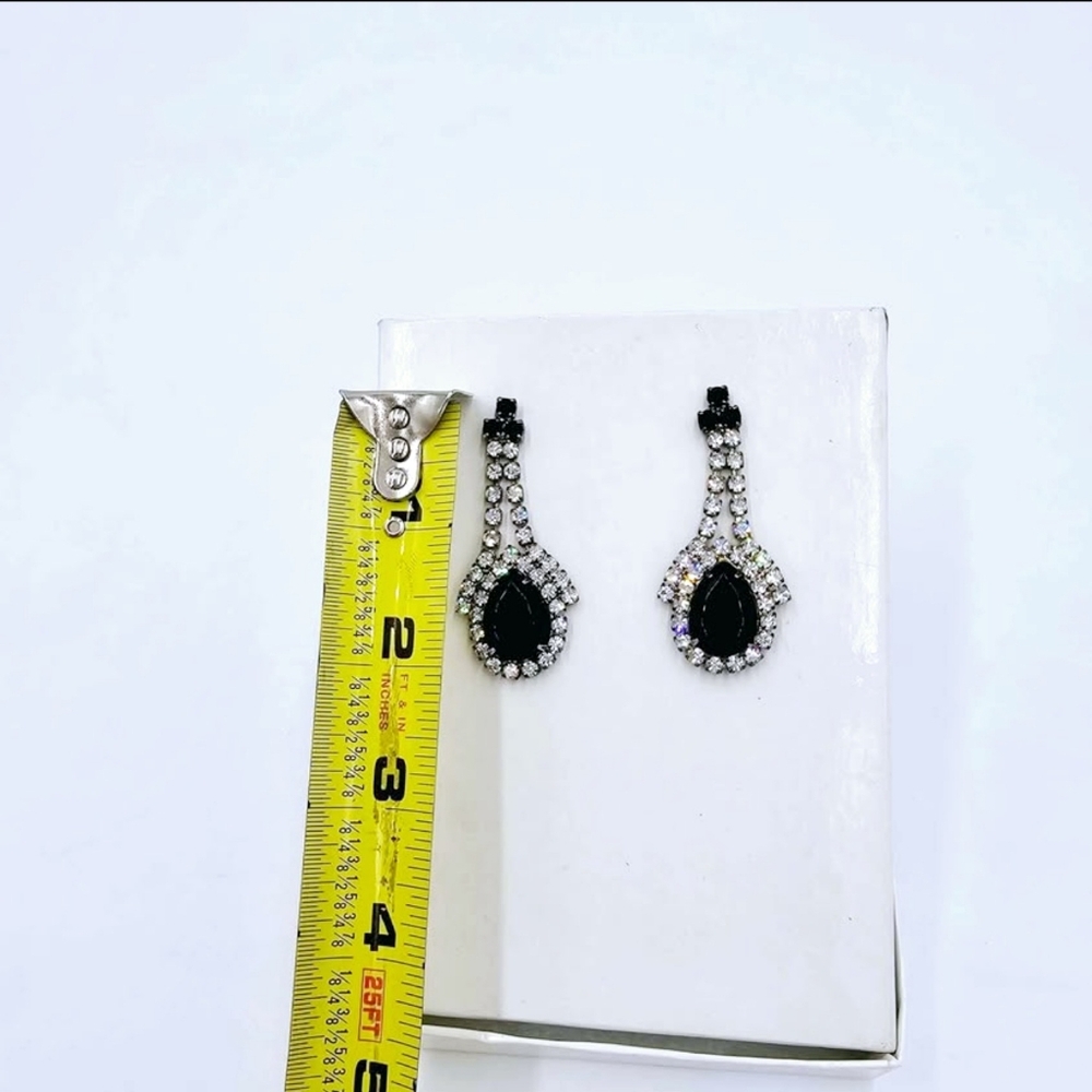 Vintage Rhinestone Black Chandelier Drop Earrings
